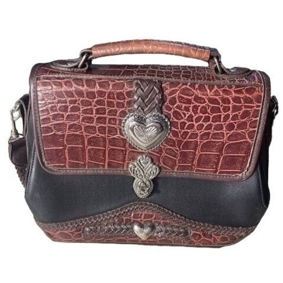 Tote handbag with Shoulder Strap Brown, Black with Silver Hardware Zip Pockets - Picture 1 of 9